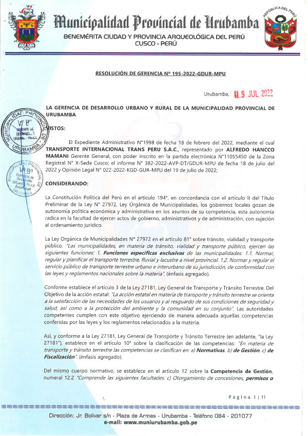 RESOLUCION MPU-195-2022 TRANSPERU