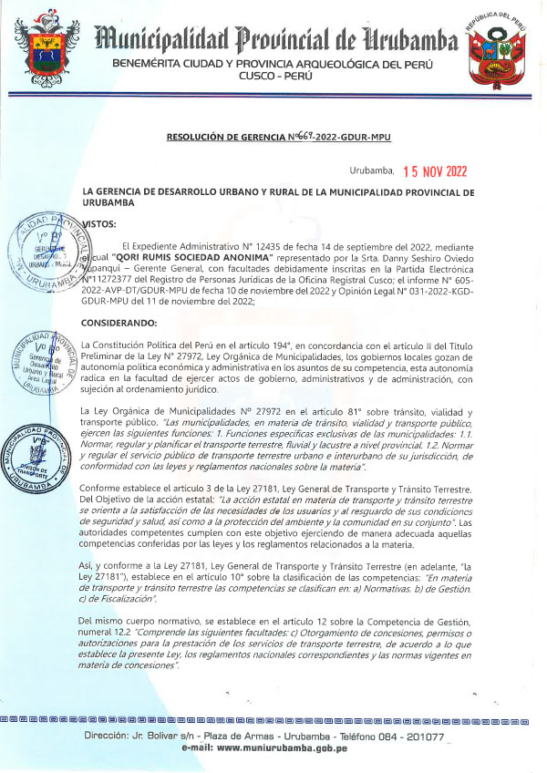 RESOLUCION MPU 669-2022- QRUMIS