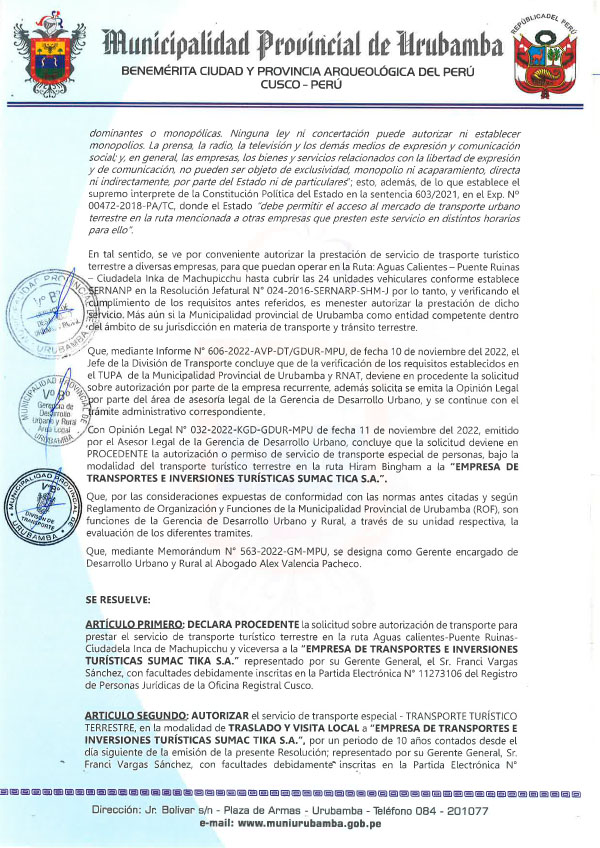 RESOLUCION MPU - 670-2022 SUMAQ TIKA-2