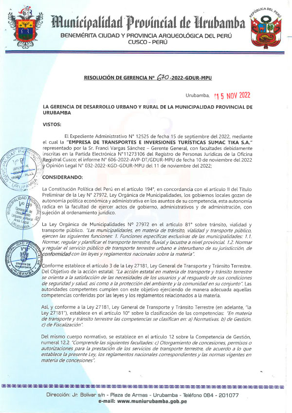 RESOLUCION MPU - 670-2022 SUMAQ TIKA