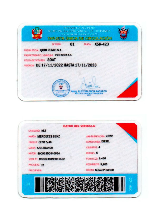 TARJETA DE CIRCULACION X5K-423 QRUMIS