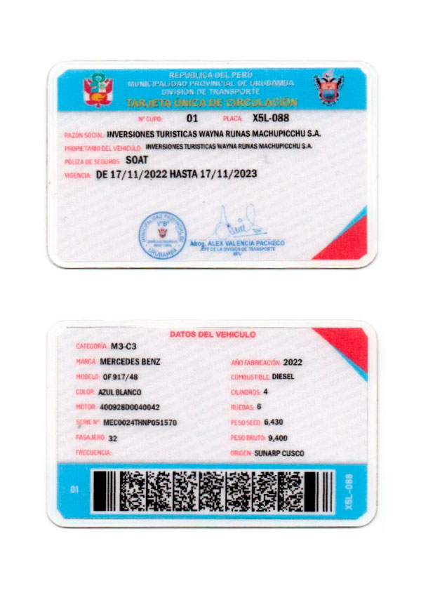 TARJETA DE CIRCULACION X5L-088-waynarunas