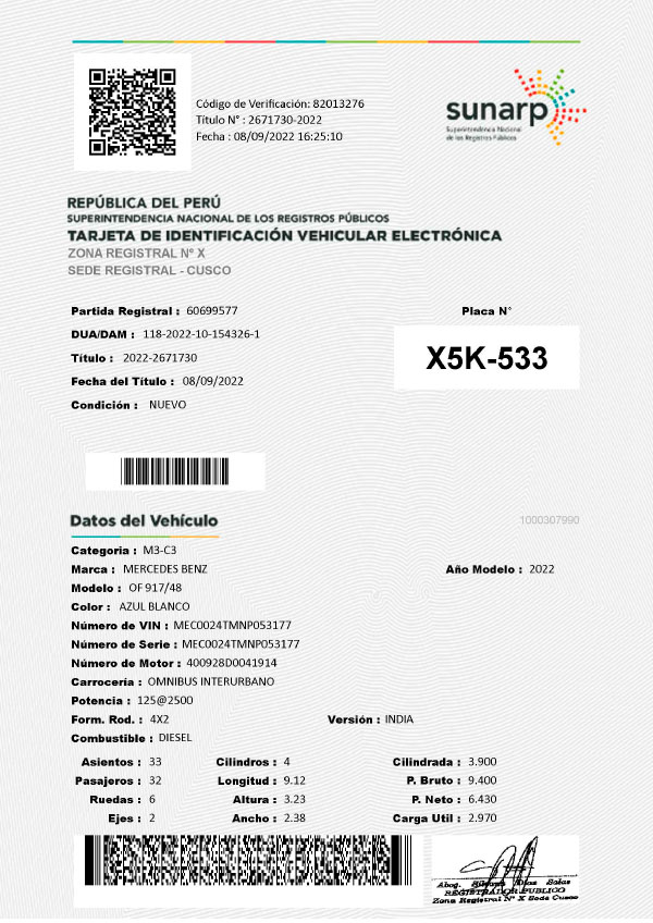 Tarjeta de Propiedad X5K-533-sumaq-tika